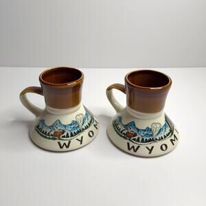 Vintage Wyoming No Spill Ceramic Travel Mug Wide & No Slip Base Souvenir